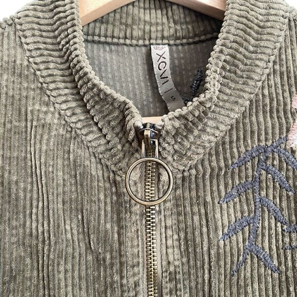 Xcvi Chapman Jacket Dress Women's Small Corduroy Olive Green Embroidered Flowers - Picture 12 of 13